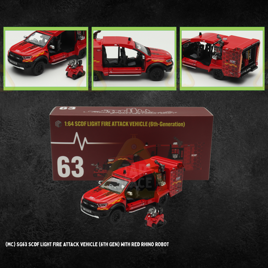 (MC) SG63 SCDF Light Fire Attack Vehicle (6th Gen) with Red Rhino Robot